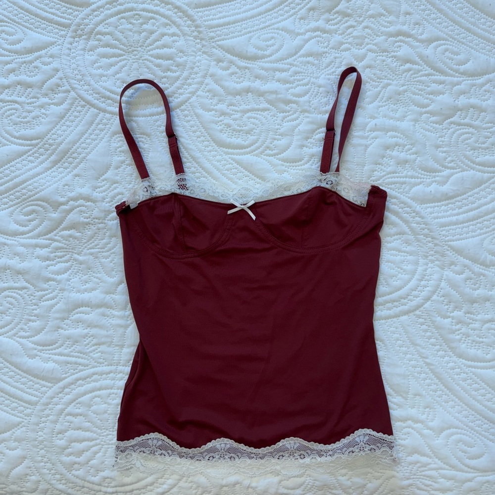 Burgundy Lioness Camisole with Lace Trim